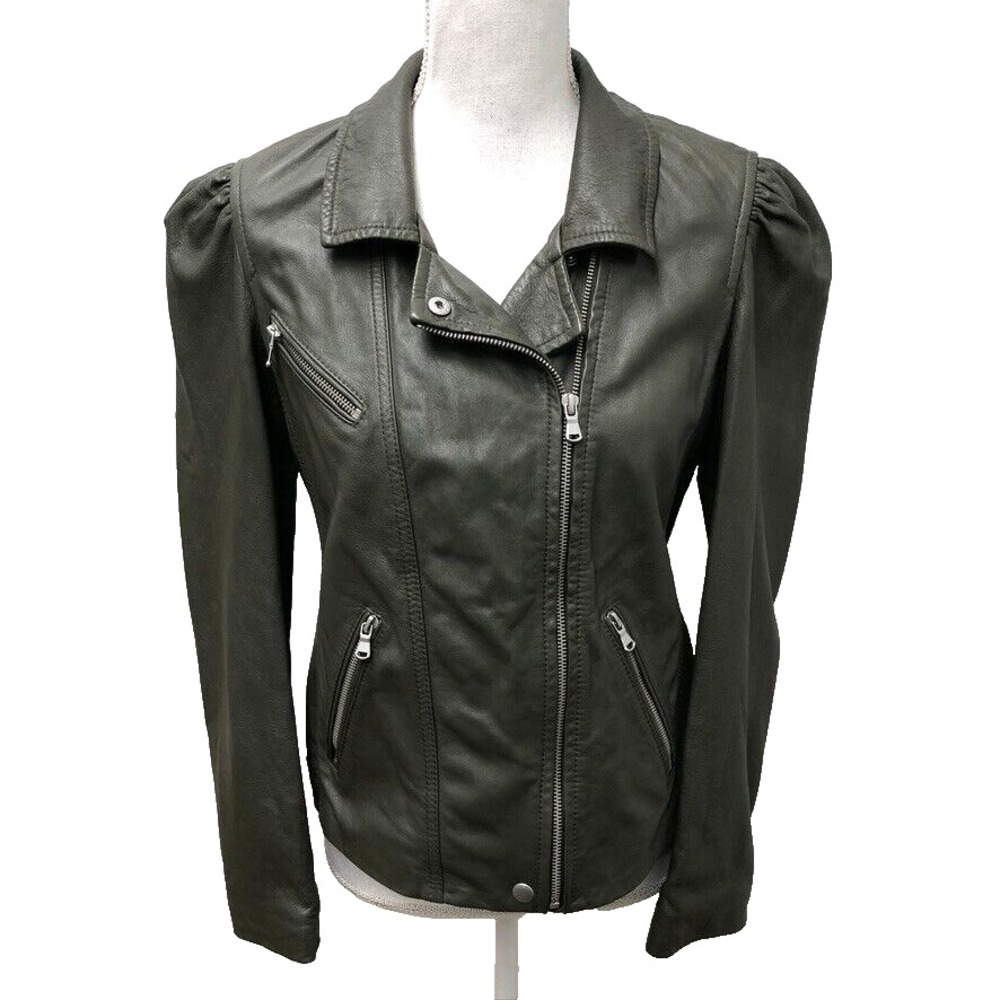Rebecca Taylor Lamb Leather Moto Jacket Womens Medium Gray Streetwear‎
